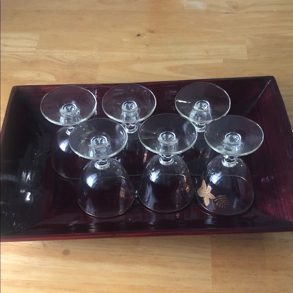 Vintage Libbey glass company 22kt gold prominent mid century stem ware